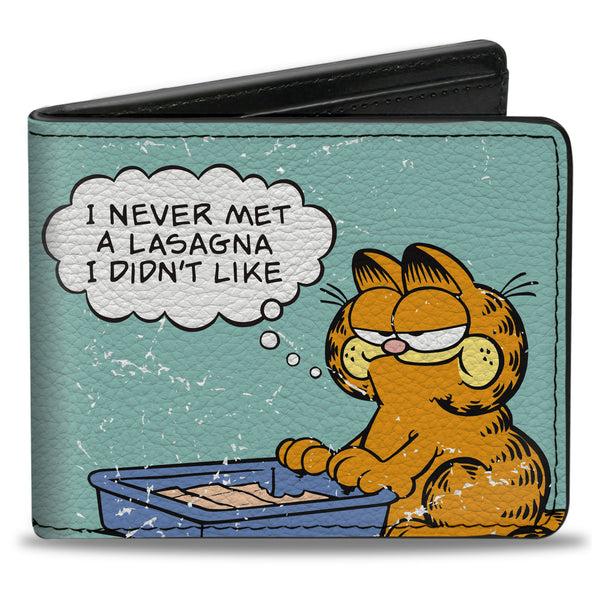 Buckle-Down Bi-Fold Wallet - Garfield NEVER MET A LASAGNA Pose Light Blue