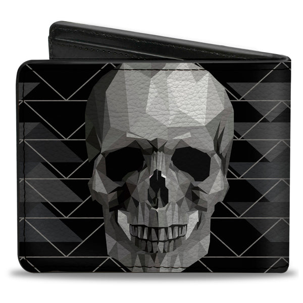 Buckle-Down Bi-Fold Wallet - Geometric 3-D Skull Face Chevron Black Grays White