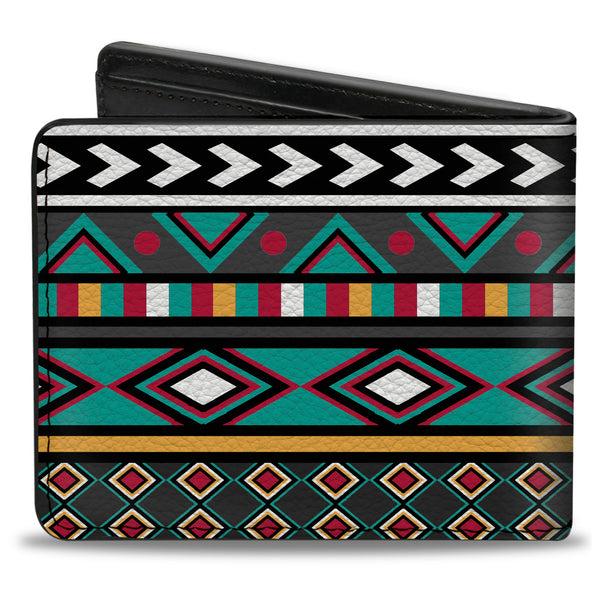 Buckle-Down Bi-Fold Wallet - Geometric5 Gray Teal White Pink Yellow