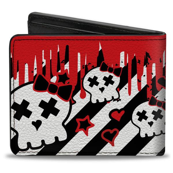 Buckle-Down Bi-Fold Wallet - Girlie Skull Black White W Red Paint Drips