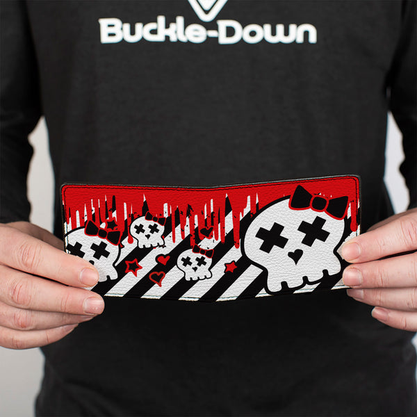 Buckle-Down Bi-Fold Wallet - Girlie Skull Black White W Red Paint Drips