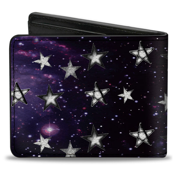Buckle-Down Bi-Fold Wallet - Glowing Stars In Space Black Purple White