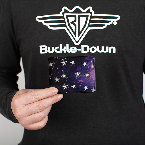 Buckle-Down Bi-Fold Wallet - Glowing Stars In Space Black Purple White