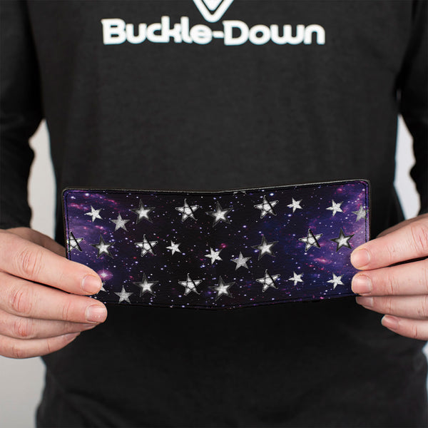 Buckle-Down Bi-Fold Wallet - Glowing Stars In Space Black Purple White