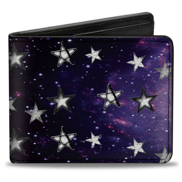 Buckle-Down Bi-Fold Wallet - Glowing Stars in Space Black Purple White