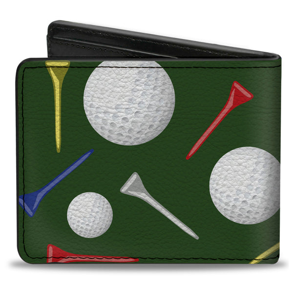 Buckle-Down Bi-Fold Wallet - Golf Balls Tees Scattered Green Multi Color