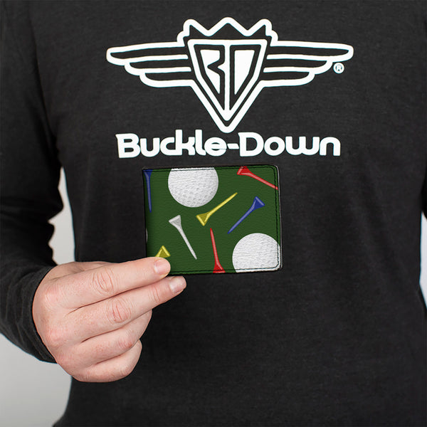 Buckle-Down Bi-Fold Wallet - Golf Balls Tees Scattered Green Multi Color