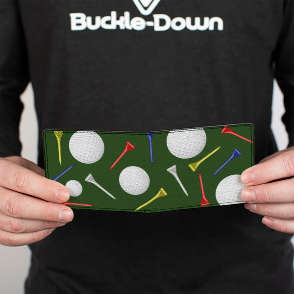 Buckle-Down Bi-Fold Wallet - Golf Balls Tees Scattered Green Multi Color