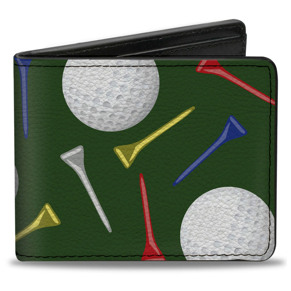 Buckle-Down Bi-Fold Wallet - Golf Balls Tees Scattered Green Multi Color