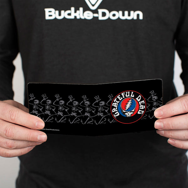 Buckle-Down Bi-Fold Wallet - GRATEFUL DEAD Steal Your Face Logo Dancing Skeletons Black Gray Red White Blue