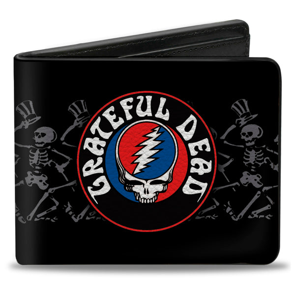 Buckle-Down Bi-Fold Wallet - GRATEFUL DEAD Steal Your Face Logo Dancing Skeletons Black Gray Red White Blue