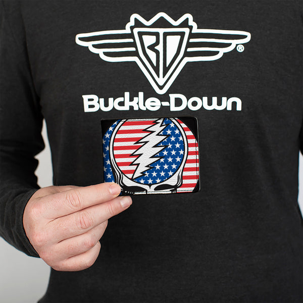 Buckle-Down Bi-Fold Wallet - GRATEFUL DEAD Steal Your Face Stars And Stripes Close-Up Black/White/Red/Blue