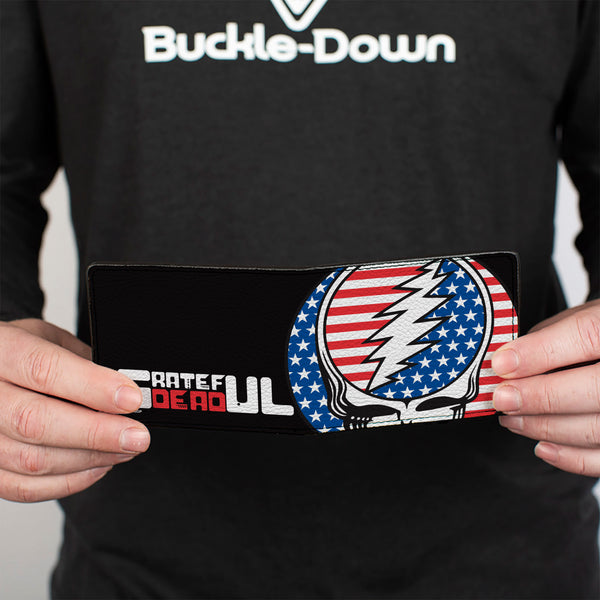 Buckle-Down Bi-Fold Wallet - GRATEFUL DEAD Steal Your Face Stars And Stripes Close-Up Black/White/Red/Blue