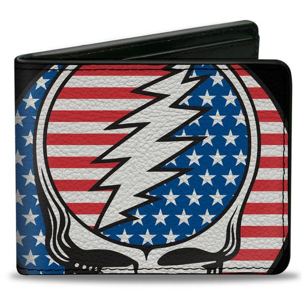 Buckle-Down Bi-Fold Wallet - GRATEFUL DEAD Steal Your Face Stars and Stripes Close-Up Black/White/Red/Blue