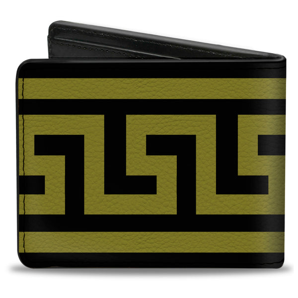 Buckle-Down Bi-Fold Wallet - Greek Key Border Black Olive