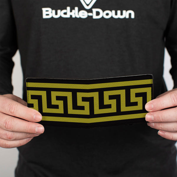 Buckle-Down Bi-Fold Wallet - Greek Key Border Black Olive
