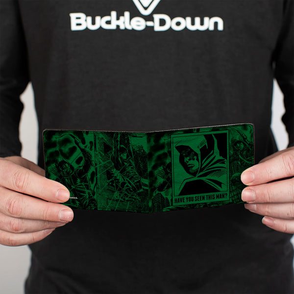 Buckle-Down Bi-Fold Wallet - Green Arrow Profile Poses HAVE YOU SEEN THIS MAN? Green Black