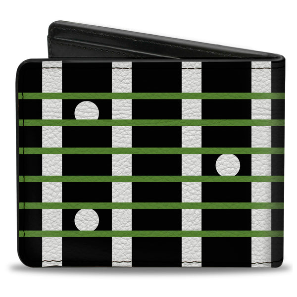 Buckle-Down Bi-Fold Wallet - Guitar Neck Black White Lime Green