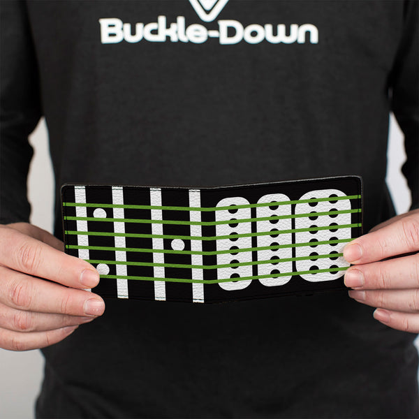 Buckle-Down Bi-Fold Wallet - Guitar Neck Black White Lime Green
