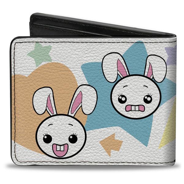 Buckle-Down Bi-Fold Wallet - Happy Sad Bunnies & Stars White Pastel