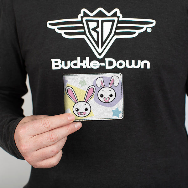 Buckle-Down Bi-Fold Wallet - Happy Sad Bunnies & Stars White Pastel