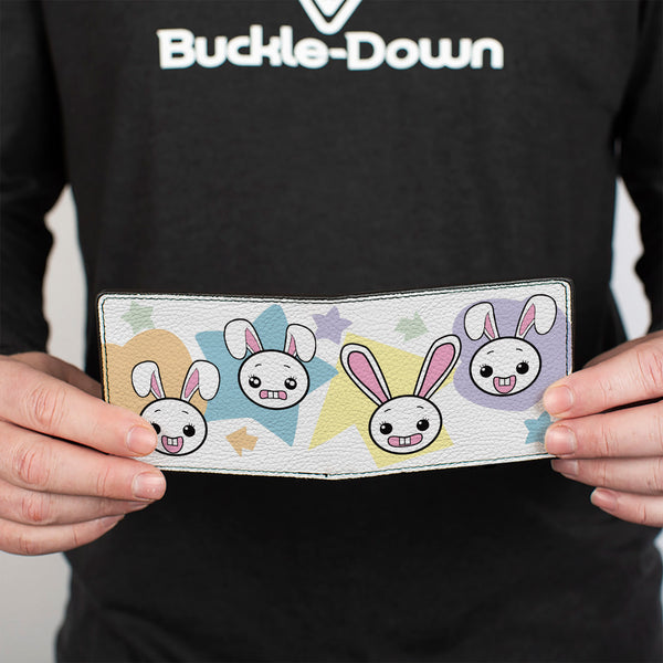 Buckle-Down Bi-Fold Wallet - Happy Sad Bunnies & Stars White Pastel