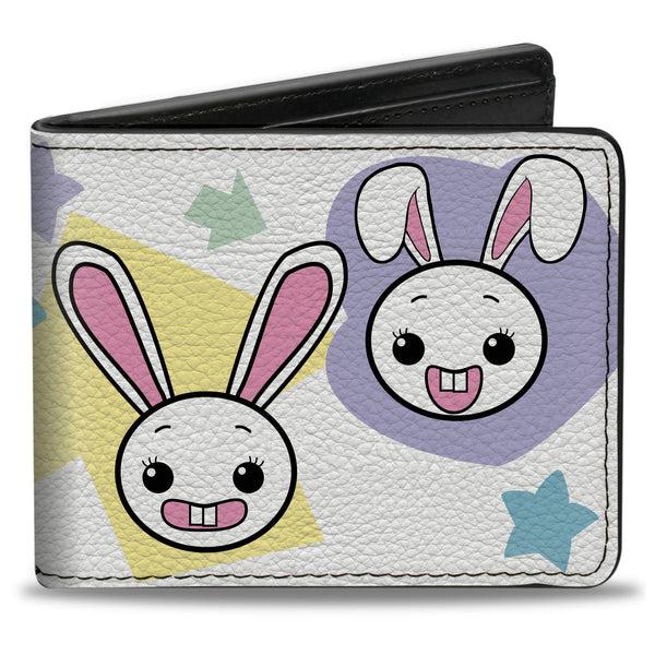 Buckle-Down Bi-Fold Wallet - Happy Sad Bunnies & Stars White Pastel
