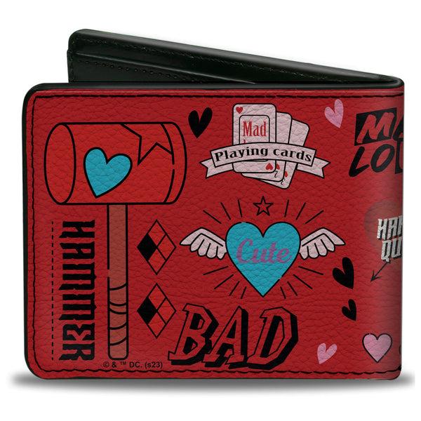 Buckle-Down Bi-Fold Wallet - Harley Quinn GOOD NIGHT Anime Pose And Icons Collage Red/Black