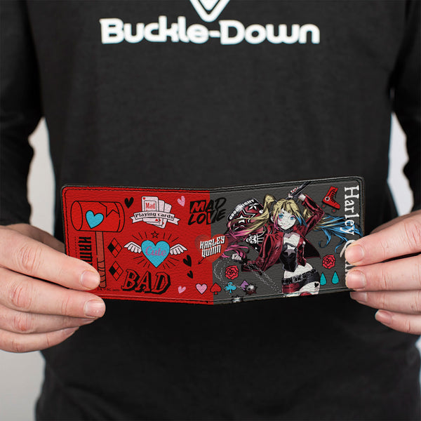 Buckle-Down Bi-Fold Wallet - Harley Quinn GOOD NIGHT Anime Pose And Icons Collage Red/Black