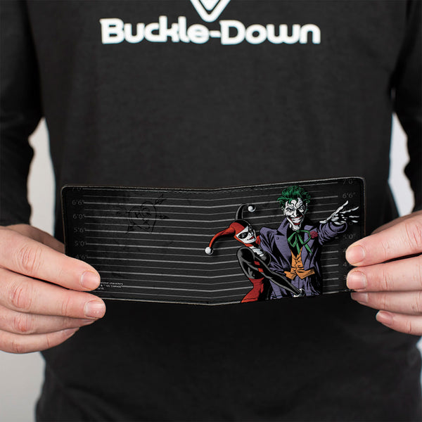 Buckle-Down Bi-Fold Wallet - Harley Quinn Hugging Joker Pose Lineup Grays