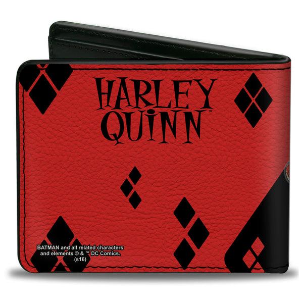 Buckle-Down Bi-Fold Wallet - Harley Quinn Issue #20 LA Baseball Cover Pose Diamonds Black Red