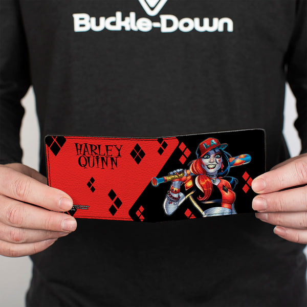 Buckle-Down Bi-Fold Wallet - Harley Quinn Issue #20 LA Baseball Cover Pose Diamonds Black Red