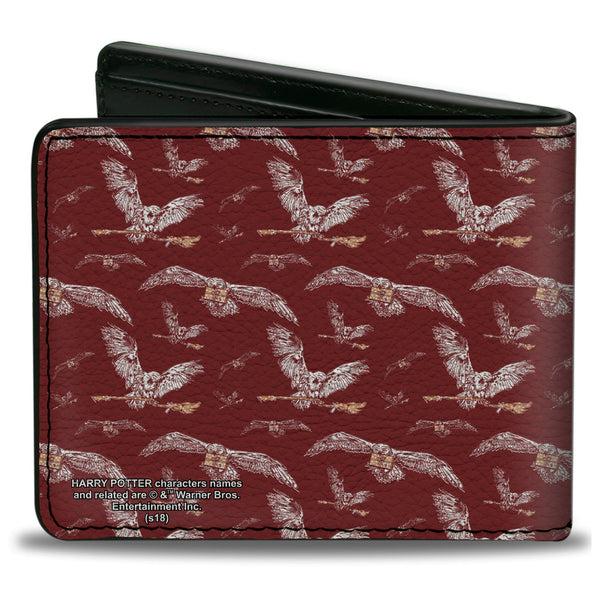 Buckle-Down Bi-Fold Wallet - HARRY POTTER Hedwig Flying Poses Burgundy White Golds