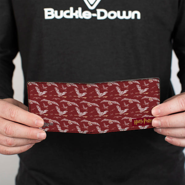 Buckle-Down Bi-Fold Wallet - HARRY POTTER Hedwig Flying Poses Burgundy White Golds