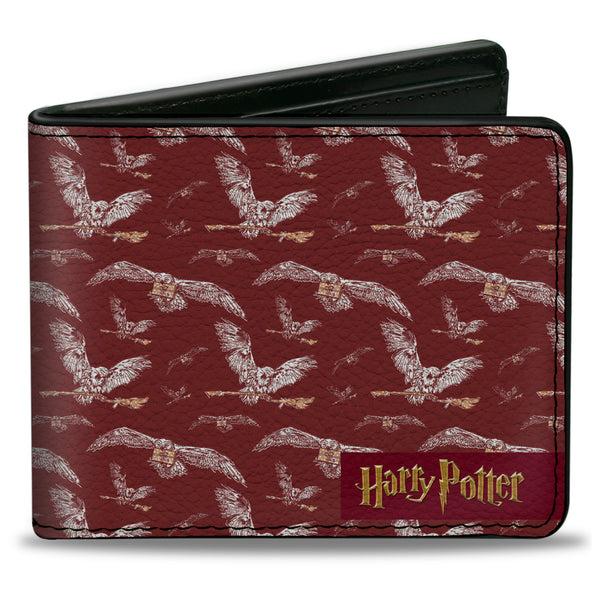 Buckle-Down Bi-Fold Wallet - HARRY POTTER Hedwig Flying Poses Burgundy White Golds