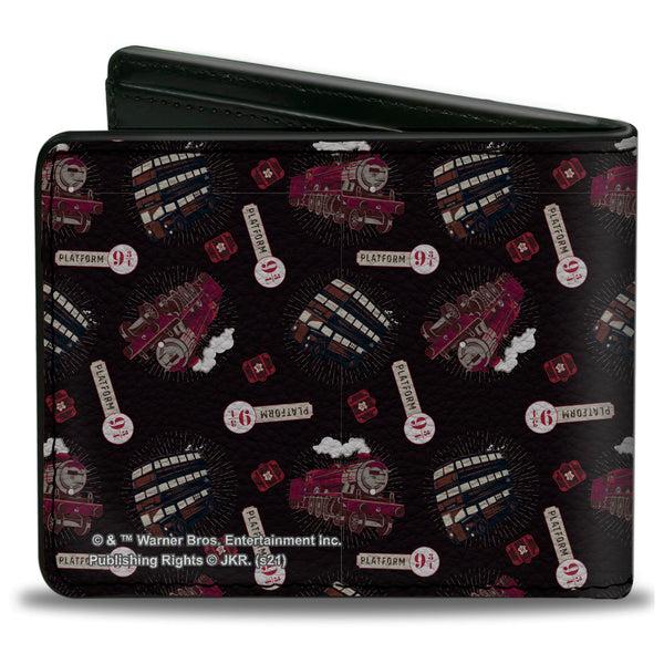 Buckle-Down Bi-Fold Wallet - Harry Potter Hogwarts Express And Knight Bus Collage Black Reds