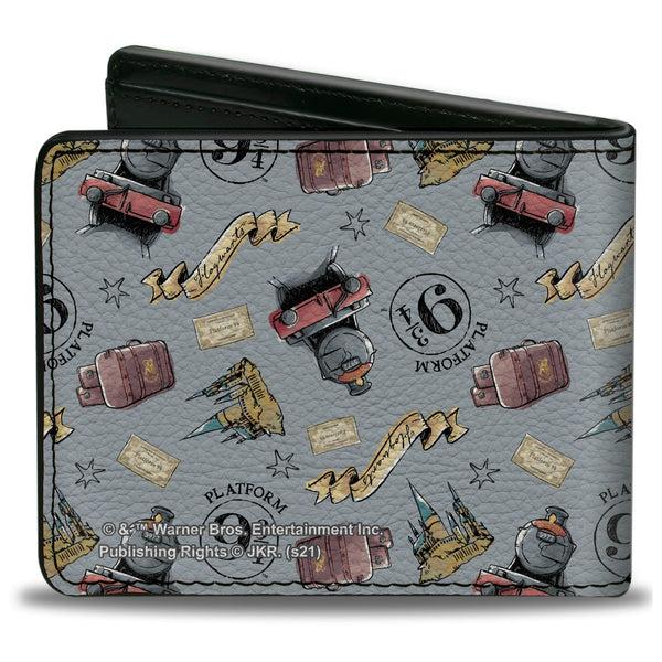 Buckle-Down Bi-Fold Wallet - Harry Potter Hogwarts Express Icons Collage Sky Blue