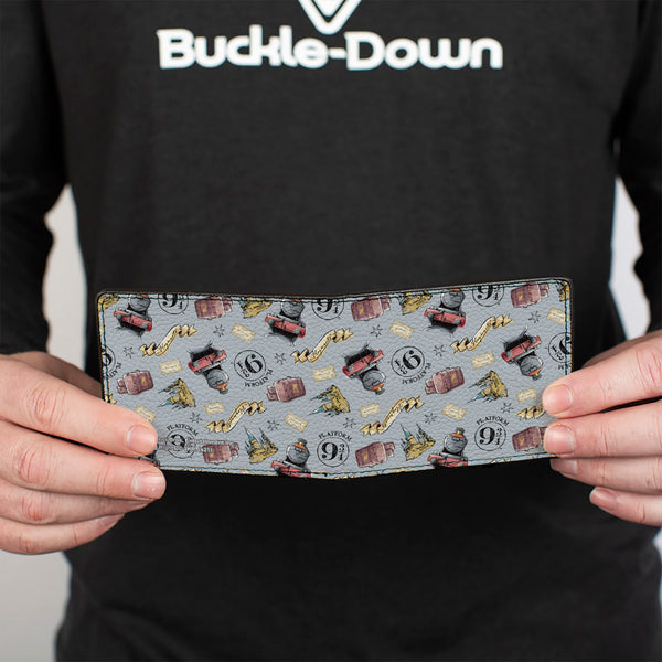 Buckle-Down Bi-Fold Wallet - Harry Potter Hogwarts Express Icons Collage Sky Blue