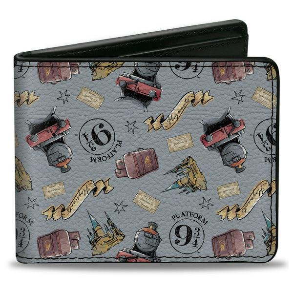 Buckle-Down Bi-Fold Wallet - Harry Potter Hogwarts Express Icons Collage Sky Blue