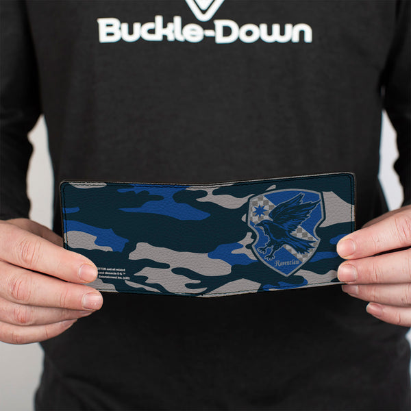 Buckle-Down Bi-Fold Wallet - Harry Potter Ravenclaw Crest Camo Blues Grays