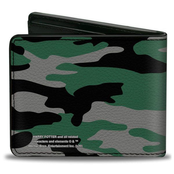 Buckle-Down Bi-Fold Wallet - Harry Potter Slytherin Crest Camo Green Gray Black