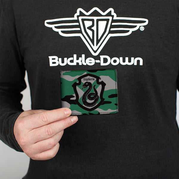 Buckle-Down Bi-Fold Wallet - Harry Potter Slytherin Crest Camo Green Gray Black