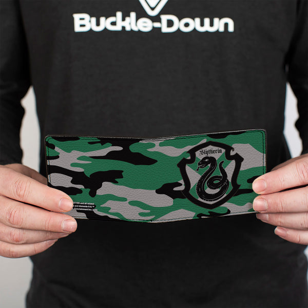 Buckle-Down Bi-Fold Wallet - Harry Potter Slytherin Crest Camo Green Gray Black
