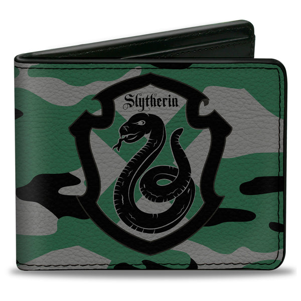 Buckle-Down Bi-Fold Wallet - Harry Potter Slytherin Crest Camo Green Gray Black