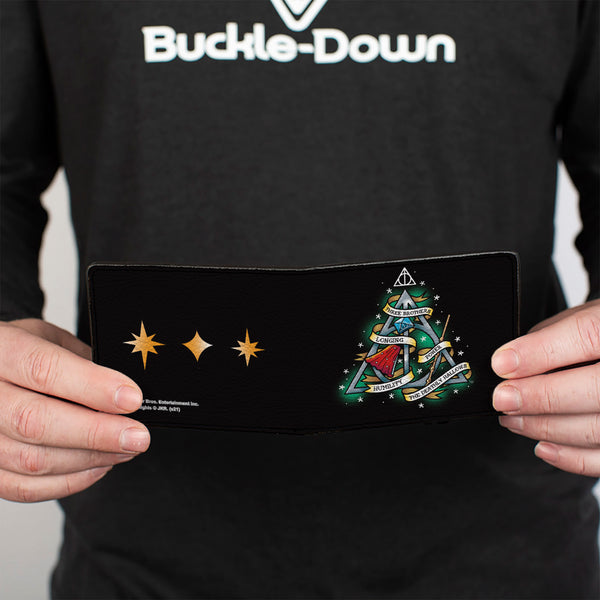 Buckle-Down Bi-Fold Wallet - Harry Potter THE DEATHLY HALLOWS Symbol THREE BROTHERS LONGING POWER HUMILITY Tattoo Black