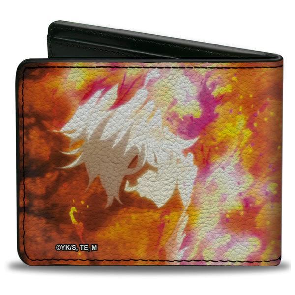 Buckle-Down Bi-Fold Wallet - Hell's Paradise Kanji Title Logo And Gabimaru Fire Pose Orange/White
