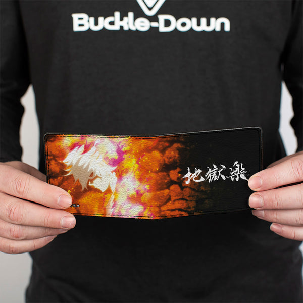 Buckle-Down Bi-Fold Wallet - Hell's Paradise Kanji Title Logo And Gabimaru Fire Pose Orange/White