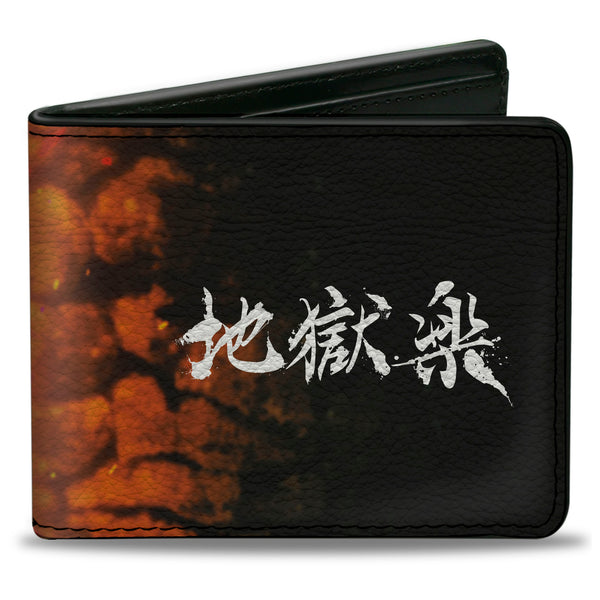 Buckle-Down Bi-Fold Wallet - Hell's Paradise Kanji Title Logo and Gabimaru Fire Pose Orange/White