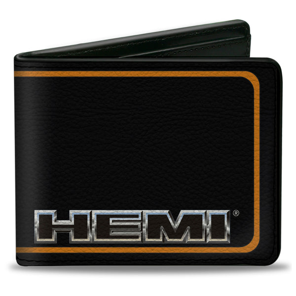 Buckle-Down Bi-Fold Wallet - HEMI Nameplate w Border Black Orange Silver Black
