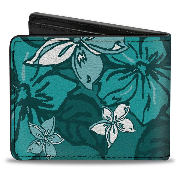 Buckle-Down Bi-Fold Wallet - Hibiscus Collage Turquoise Shades